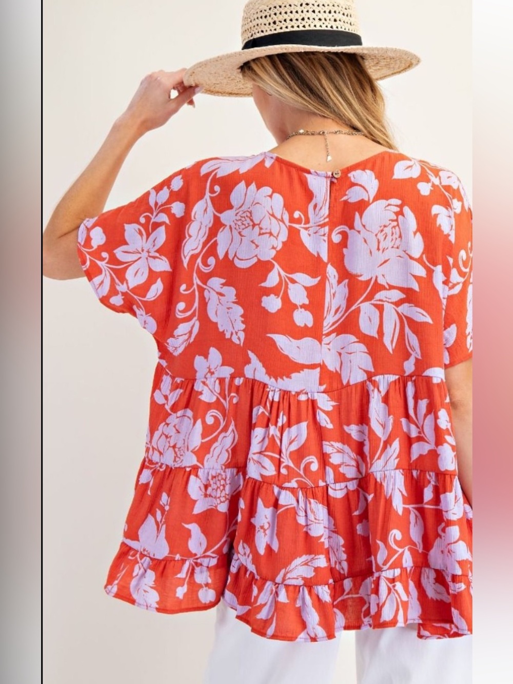 882 ❤️ EASEL PRINTED RAYON CHALLIS RUFFLE
BABYDOLL TUNIC - Picture 3 of 3